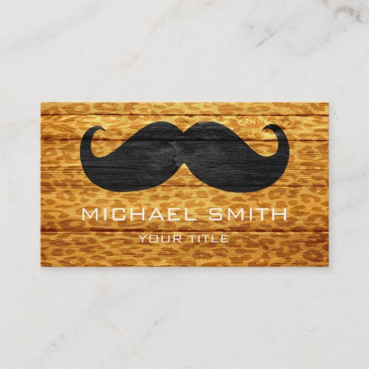 Carte De Visite Moustache sur le léopard Wood Texture #2 (Devant)