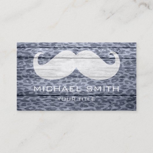 Carte De Visite Moustache sur le léopard Wood Texture #3 (Devant)