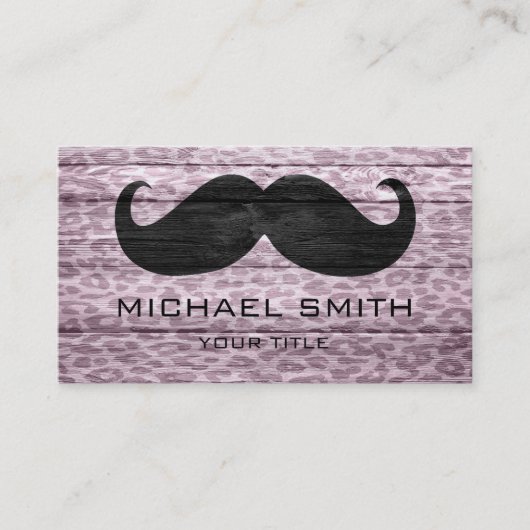 Carte De Visite Moustache sur le léopard Wood Texture #5 (Devant)