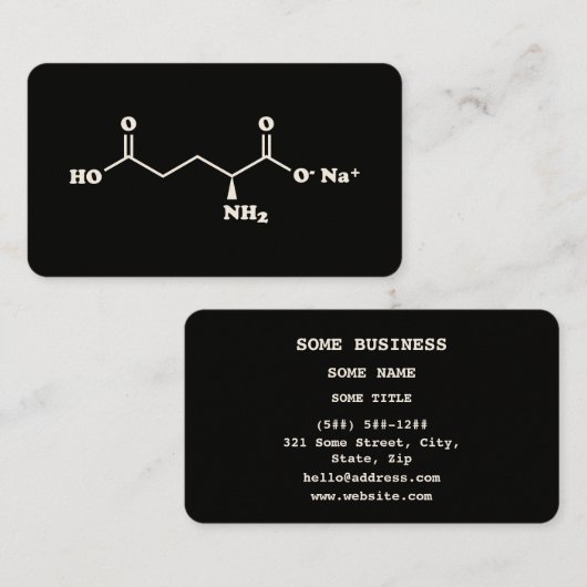 Carte De Visite MSG Monosodium Glutamate Molecule Formule chimique (Devant / Derrière)