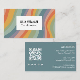 Carte De Visite Muet arc-en-ciel rayures QR Code Social Media Chic