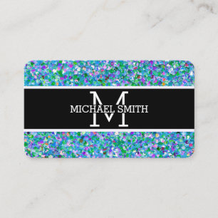 Carte De Visite Multicolore Moderne Parties scintillant Gris Monog