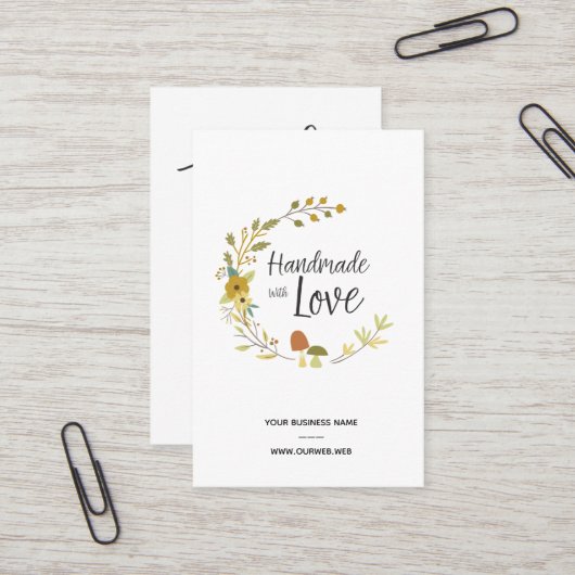 Carte De Visite Multicolored Autumn Handmade with Love Quote (Devant/Arrière en situation)