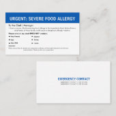 Carte De Visite Multiple Food Allergy Alert (Devant / Derrière)