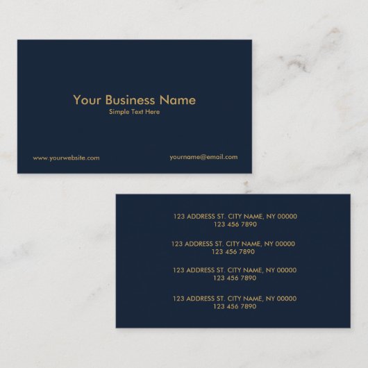 Carte De Visite Multiple Location Business Card | Navy Blue & Gold (Devant / Derrière)