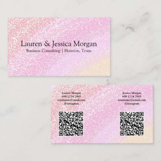 Carte De Visite Multiple QR Code 2 Names & Contact Pink Glitter (Devant / Derrière)