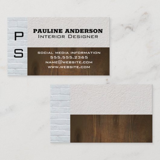 Carte De Visite Mur en briques blanches | Panneaux en bois (Devant / Derrière)