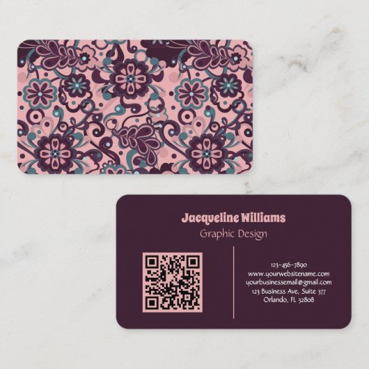 Carte De Visite Mûre Groovy Psychedelic 60s 70s Floral (Devant / Derrière)