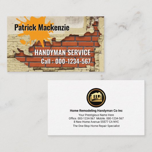 Carte De Visite Murs en briques sales Peeling Plaster Handyman (Devant / Derrière)