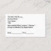 Carte De Visite Music Lessons Appointment Reminder Cards (Dos)