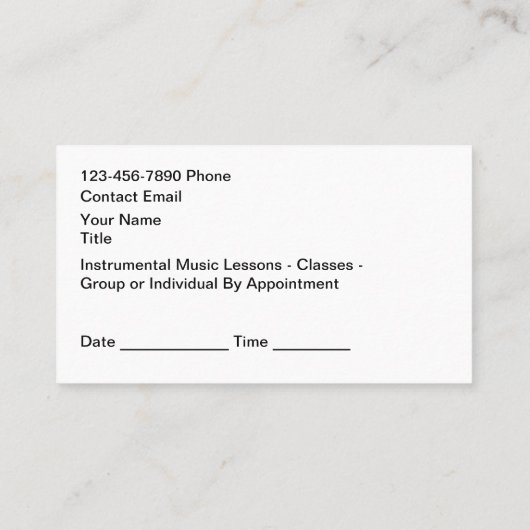 Carte De Visite Music Lessons Appointment Reminder Cards (Dos)