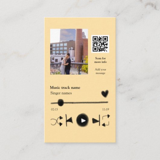 Carte De Visite Music player personalized couple love q r code tex (Devant)