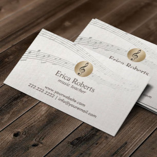 Carte De Visite Music Teacher Gold Clef Logo Classy Linen Musical