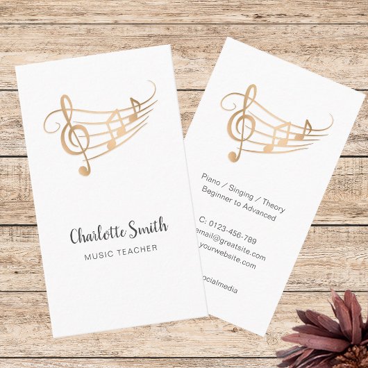 Carte De Visite Music Teacher Gold Elegant