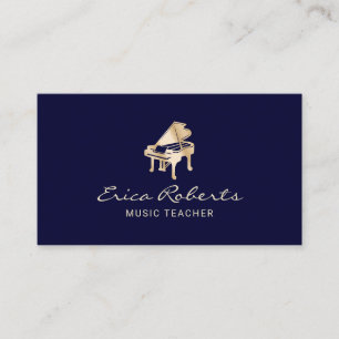 Carte De Visite Music Teacher Marine & Gold Piano Musical