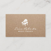 Carte De Visite Music Teacher Musical Piano Logo Rustique Kraft (Devant)