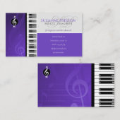 Carte De Visite Music Teacher | Piano Keys Purple (Devant / Derrière)