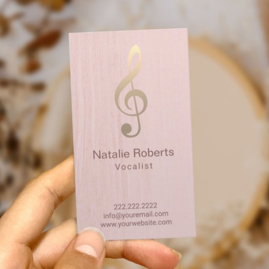 Carte De Visite Musical Clef Logo Vocalist Singer Blush Pink Music