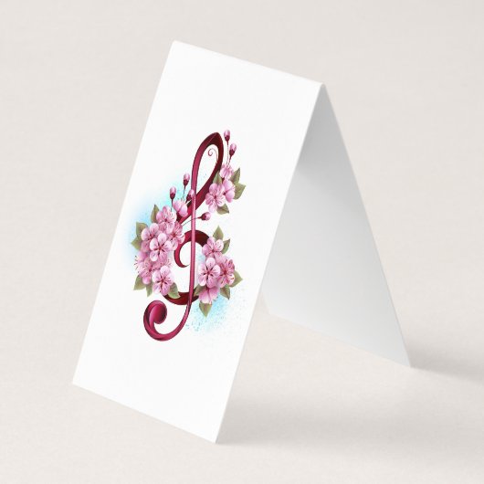 Carte De Visite Musical treble clef notes with sakura flowers (Dos)