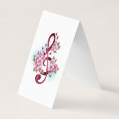 Carte De Visite Musical treble clef notes with sakura flowers (Devant)