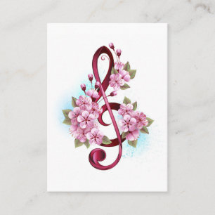 Carte De Visite Musical treble clef notes with sakura flowers