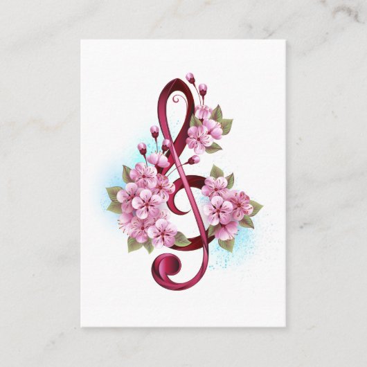 Carte De Visite Musical treble clef notes with sakura flowers (Devant)