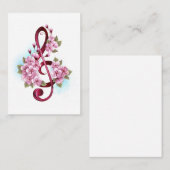 Carte De Visite Musical treble clef notes with sakura flowers (Devant / Derrière)