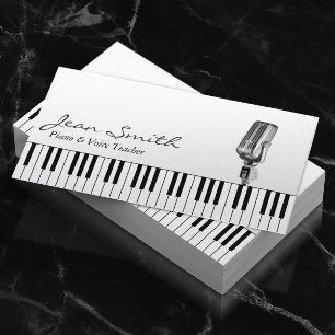 Carte De Visite Musical White Piano & Voice Enseignant Musique