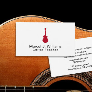 Carte De Visite Musicien Acoustique Rouge Guitare moderne Blanc