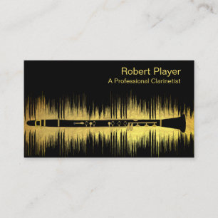 Carte De Visite Musicien Clarinet Player Audio Gold Sound Waves
