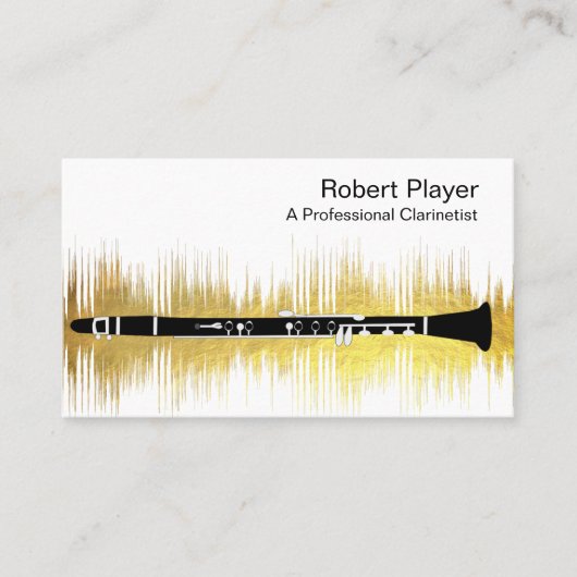 Carte De Visite Musicien Clarinet Player Audio Gold Sound Waves (Devant)