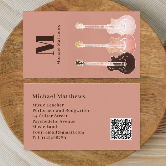 Carte De Visite Musicien de guitare professionnel Code QR personna