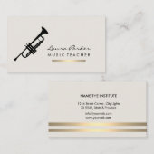 Carte De Visite Musicien Musique Enseignant Trumpet Instrument Or (Devant / Derrière)