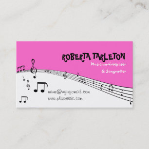 Carte De Visite Musicien musique pentagramme rose, blanc, noir