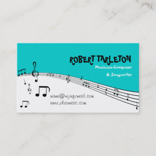 Carte De Visite Musicien pentagramme turquoise, noir blanc