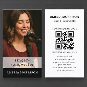 Carte De Visite Musicien Photo QR Code Chanteur Auteur