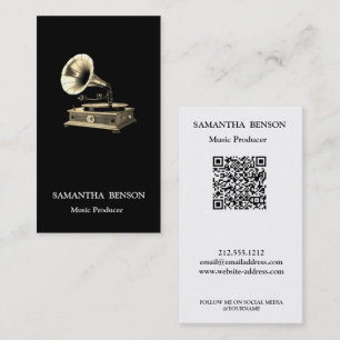 Carte De Visite Musicien Producteur de Musique Gramophone Code QR