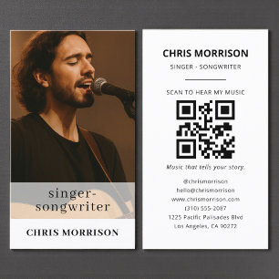 Carte De Visite Musicien QR Code Photo Singer Songwriter