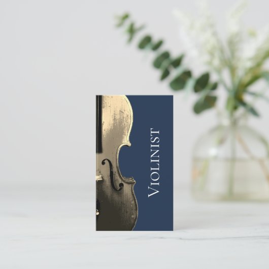 Carte De Visite Musicien Violon Interprète QR code Marine Bleu (Debout devant)
