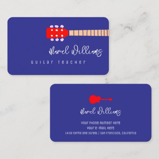 Carte de visite Musique Bleue pour professeurs de (Devant / Derrière)
