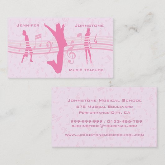 Carte De Visite Musique Danse et Drama Pink Publicité (Devant / Derrière)