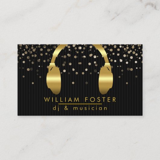Carte De Visite Musique d'ingénieur du son d'or d'écouteur du DJ (Devant)