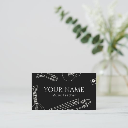 Carte De Visite Musique Enseignant Ligne Moderne Art Minimal Noir  (Debout devant)
