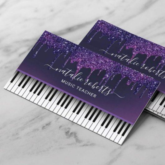 Carte De Visite Musique Enseignant Moderne Purple Drives Piano Key