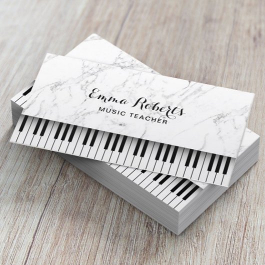 Carte De Visite Musique Enseignant Piano Keys Élégant Marbre blanc