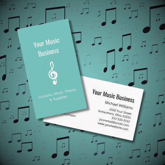 Carte De Visite Musique Enseignant QR code Treble Clef Vert Turquo