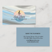 Carte De Visite Musique Enseignant Treble Note Bleu Sound Waves (Devant / Derrière)