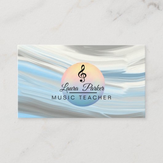 Carte De Visite Musique Enseignant Treble Note Bleu Sound Waves (Devant)