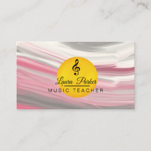 Carte De Visite Musique Enseignant Treble Note Pink Sound Waves