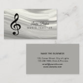 Carte De Visite Musique Enseignant Treble Note Silver Sound Waves (Devant / Derrière)